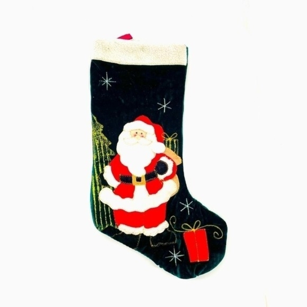 Holiday Home Santa Carrying Gifts Hooked 3D Christmas Stocking 18.9"x10.24" NWOT